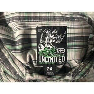 Vintage Y2K Ecko Unltd “The Block Is Hot” Green Plaid Button Up Shirt 2XL Rhino
